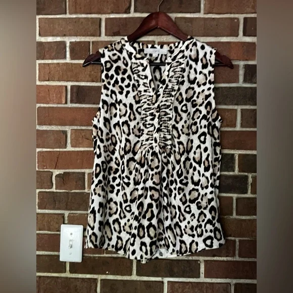 LOFT- Animal Print Sleeveless Blouse Size L - Picture 4 of 10